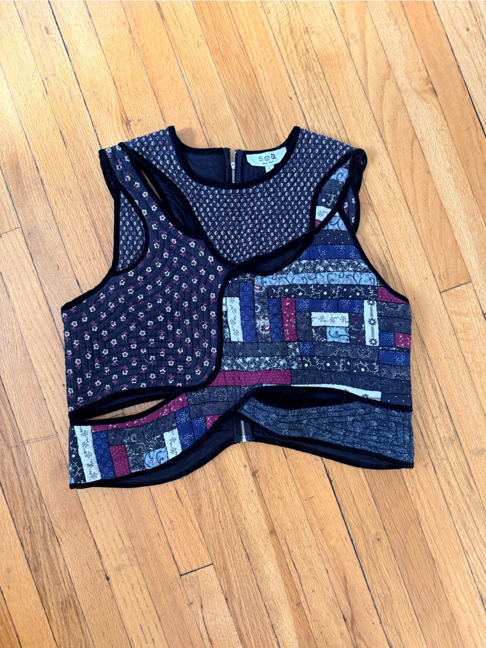 Sea New York Mixed-Patchwork quilted Top in Black